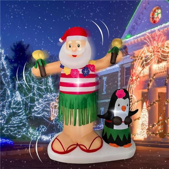 Holiday 7 Ft Christmas Inflatable Hawaiian Shaking Dance Santa Claus Led Lights Blow Up Poshmark